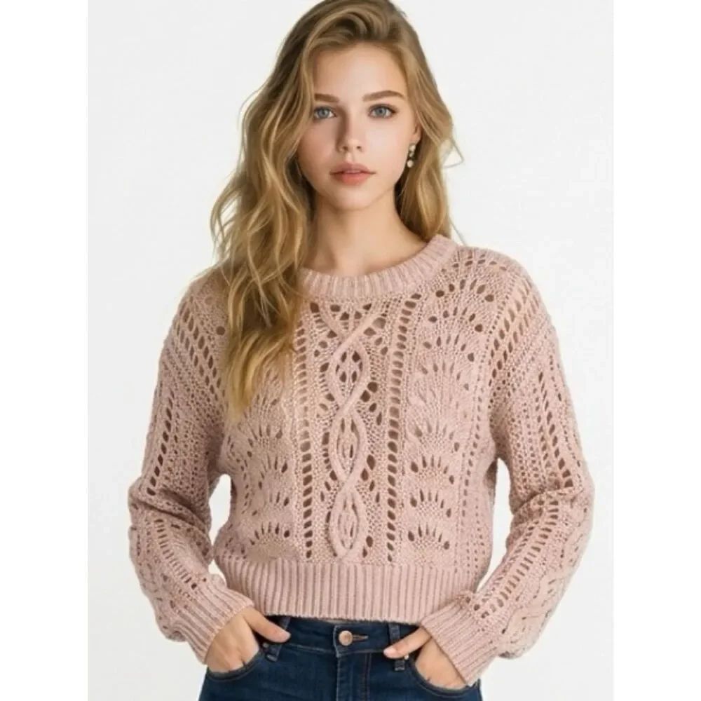 MOON & MADISON | Open KnitāSweater Blush Pink Crewneck NEW Womenās Size Small